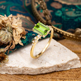 Timeless 3 Carat Emerald Cut Peridot Engagement Ring